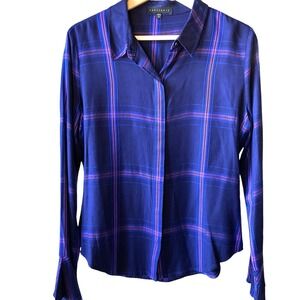 Sanctuary Women's Button Up Flare Sleeves‎ Purple Plaid SZ Med
